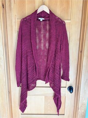 Vintage America Blues Pia Boho Crochet Pointelle Cardigan Sweater Burgundy Small